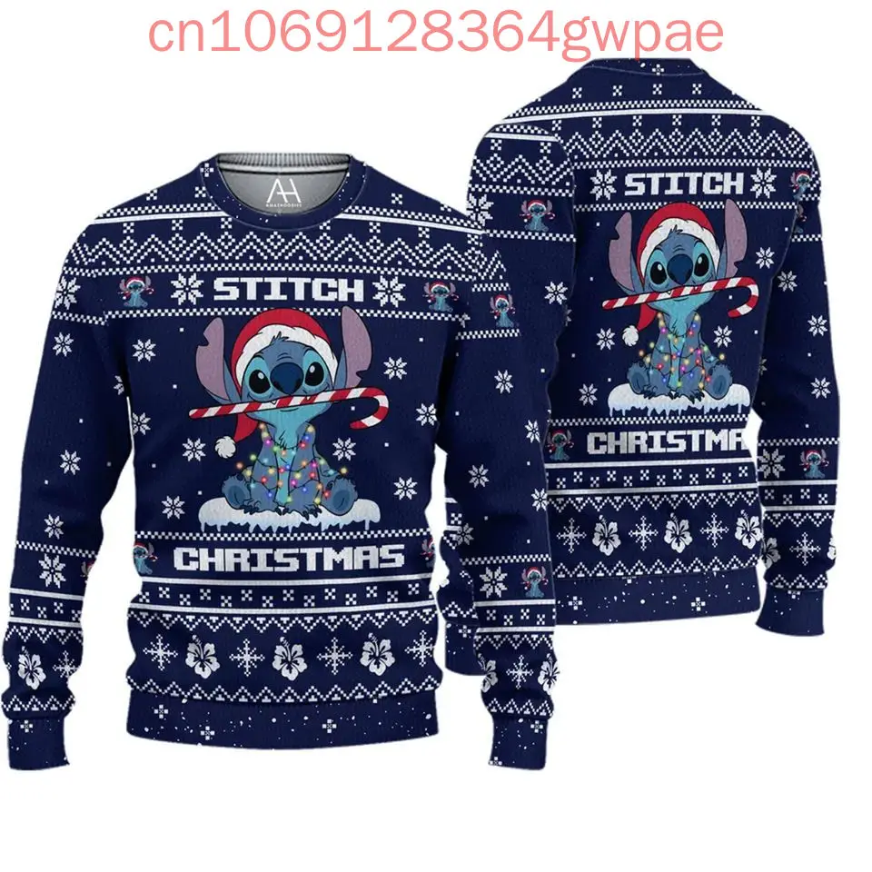 Disney Stitch Christmas Ugly Sweater Men's Womens 3d Ugly Sweater Stitch Mickey Ugly Christmas Sweater Anime Xmas Sweater Tops