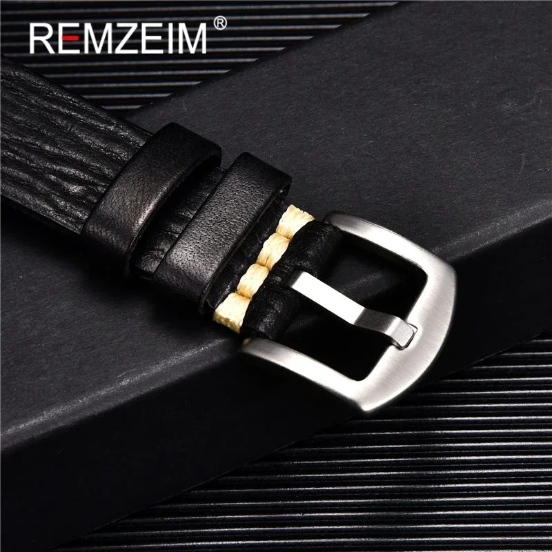 REMZEIM 6 Colors Vintage Tanned Leather Watchband Men Women 18mm 20mm 22mm 24mm Strap Luxury Brand Watch Band Accessories