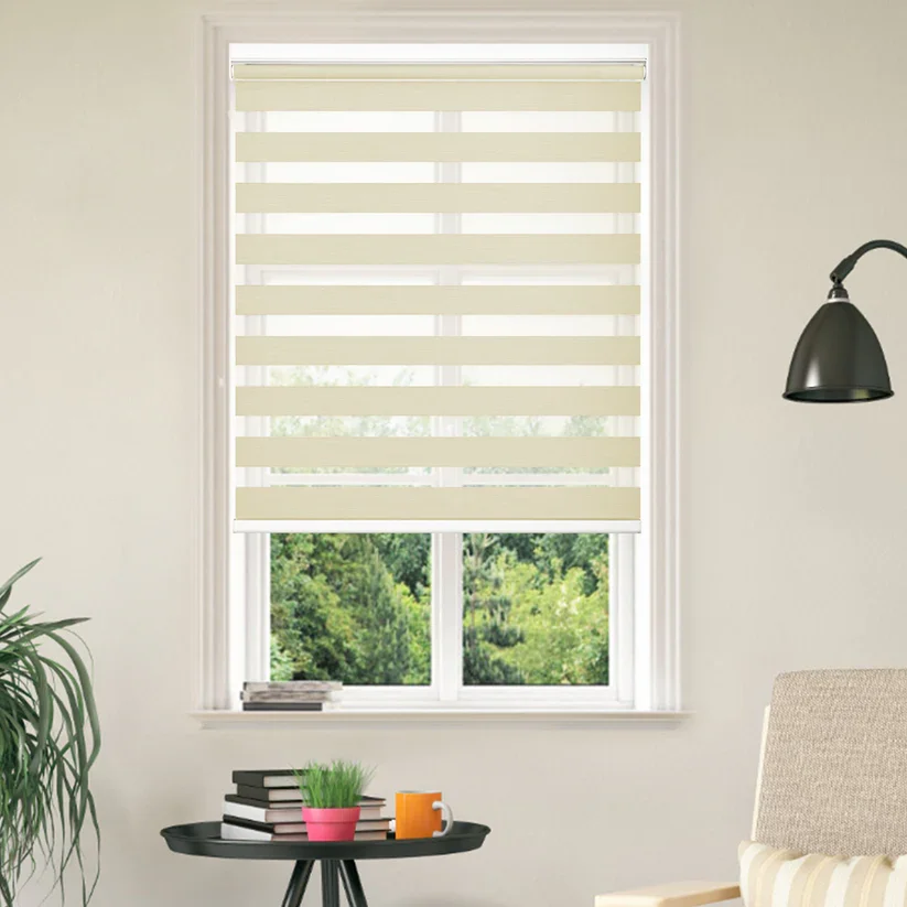 Custom Zebra Blinds No Drill Cordless Dual Layer Shades 80% Blackout Easy Install Window Blinds for Home