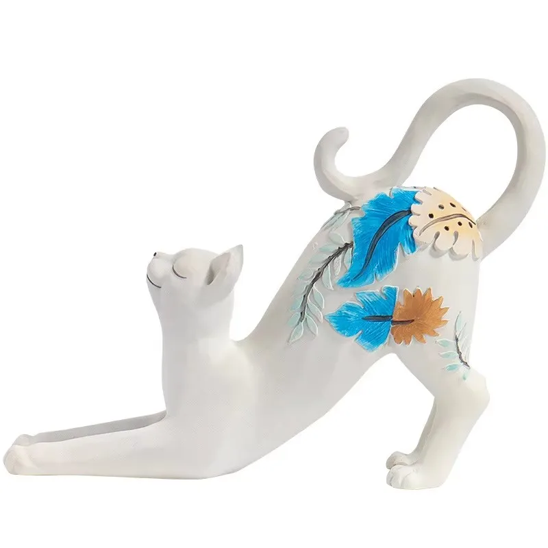 Elegant cat statue resin handicraft living room ornament