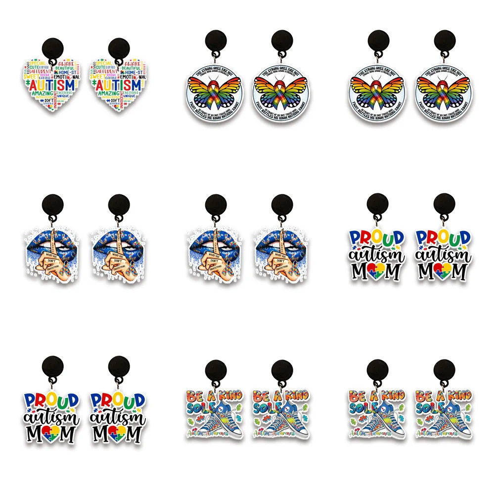 Proud Autism Resin Earrings Dangle Pendant Earrings Design Drop Earrings Acrylic Girls Accessories