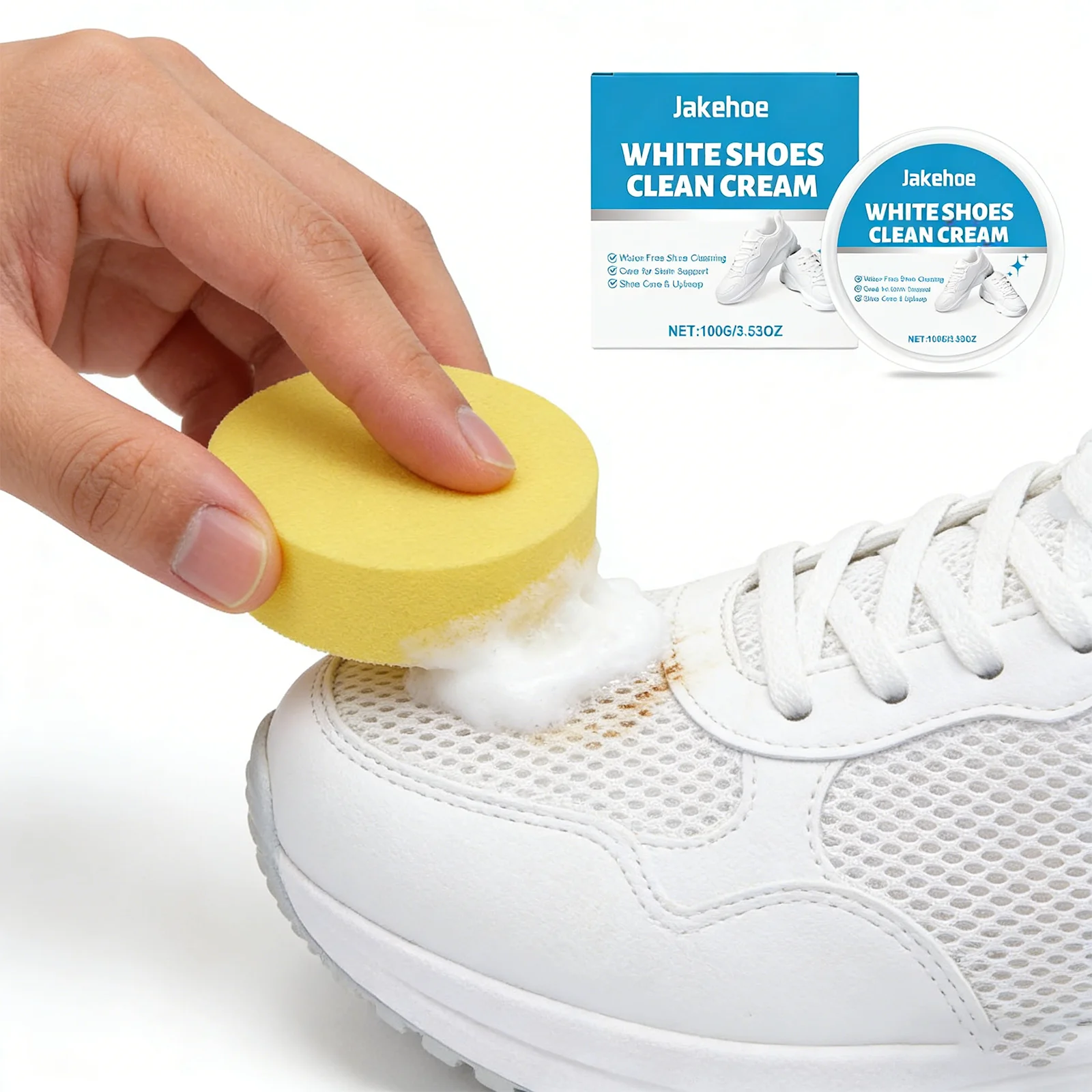 

White Shoe Cleaner Cream Sneaker Stain Remover Waterless Cleaning Paste Whitening Repair Polish Leather Canvas Shoe Care 100g