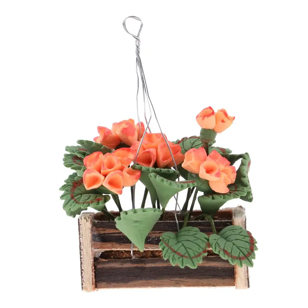 Kit Cesta De Argila Para Casa De Bonecas, Plantas Penduradas E Flores, Acessório De Jardim, 1:12