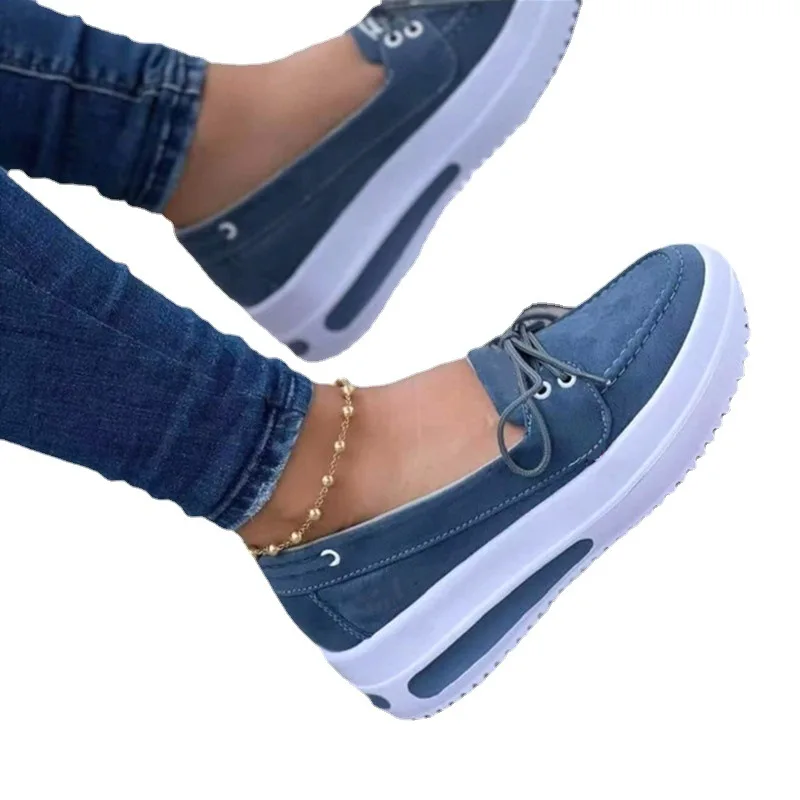 2022 Shoes For Women  Summer Platform Sport Casual Shoes Lace-up Flats Size  Comfort Non Slip Women Loafers Vulcanize Shoes