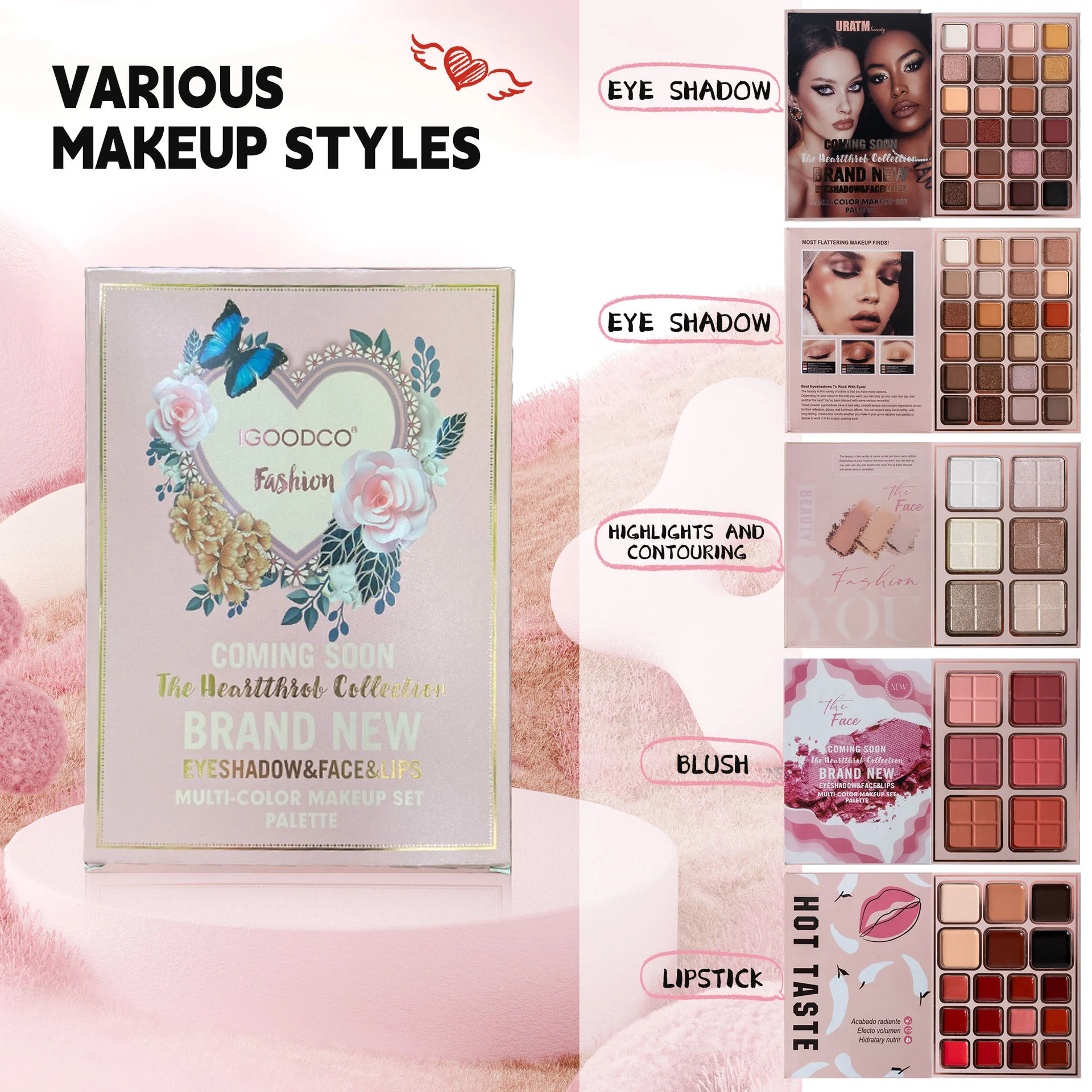 78色オールインワンメイクアップパレットセット、5層ブックデザイン、マットシマーアイシャドウ、チーク、コントゥア、ハイライター化粧品