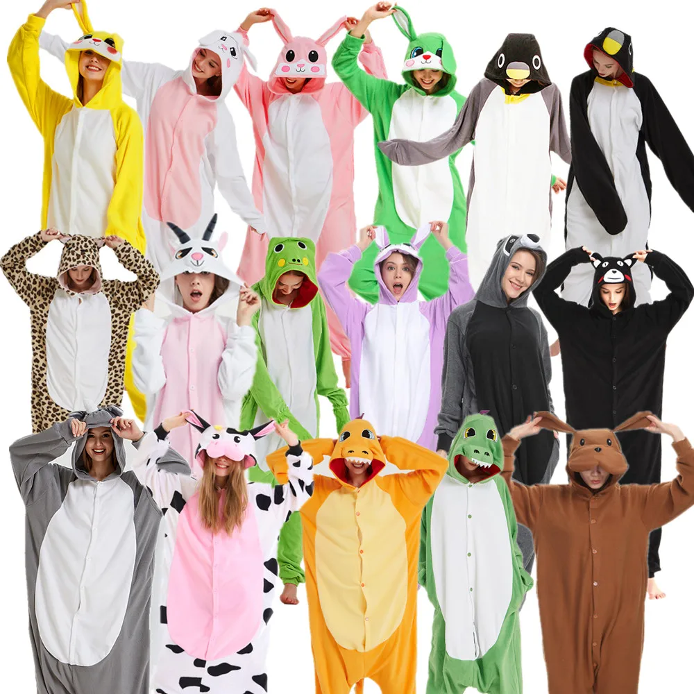 Disfraces de Halloween de animales Kigurumis, Onesies de dibujos animados, pijamas para adultos, conejo, pingüino, Cabra, gato, rinoceronte, vaca,