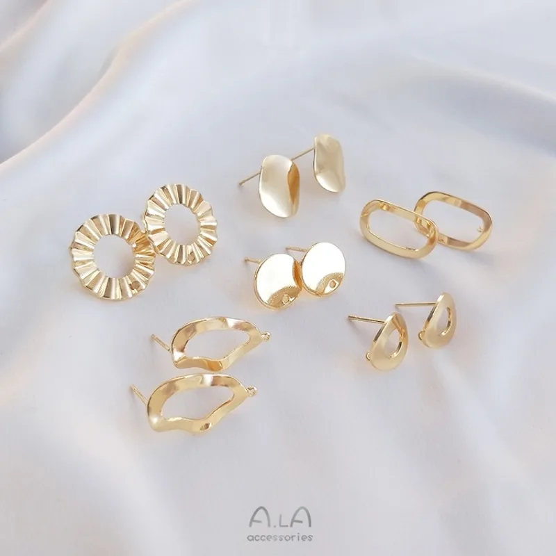 14K Gold Color Ribbon Rings Stud Earrings Disc Oval Handmade DIY Ear Jewelry Fashion Earrings Accessories Material
