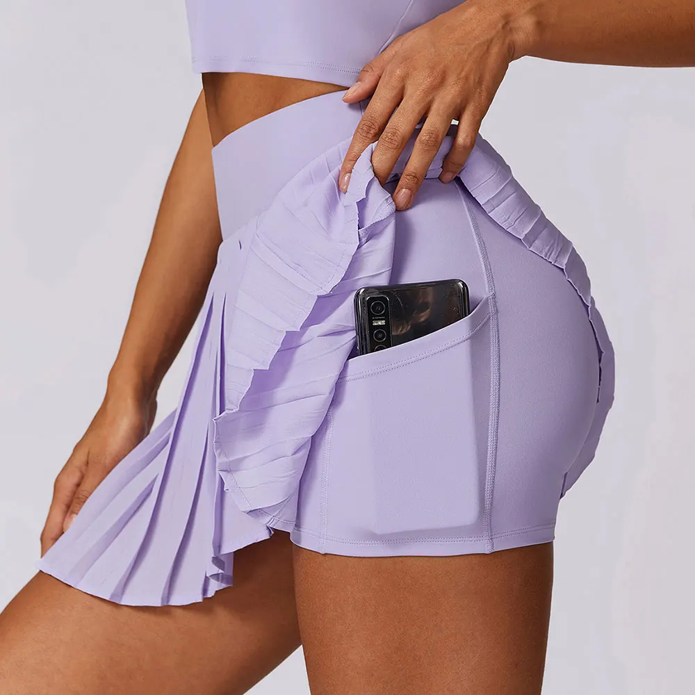 Tennis Skirts Pocket Women Golf Pleated Pantskirt Sports Fitness Shorts Tights High Waist Yoga Running Shorts Skirt Gym Clothing