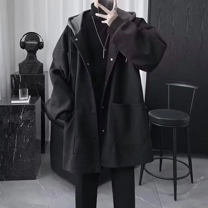 

Мужское шерстяное пальто Winter Faion Urban Sle с капюшоном на хлопковой подкладке средней длины на одной пуговице цветное длинное пальто све