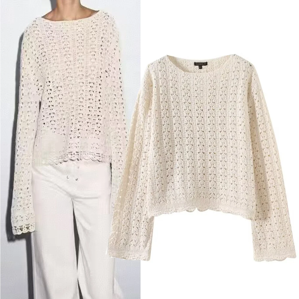 

Женский универсальный круглый вязаный свитер H22, универсальный свитер из полиэфирного волокна, весенний сезон, европейский трикотаж