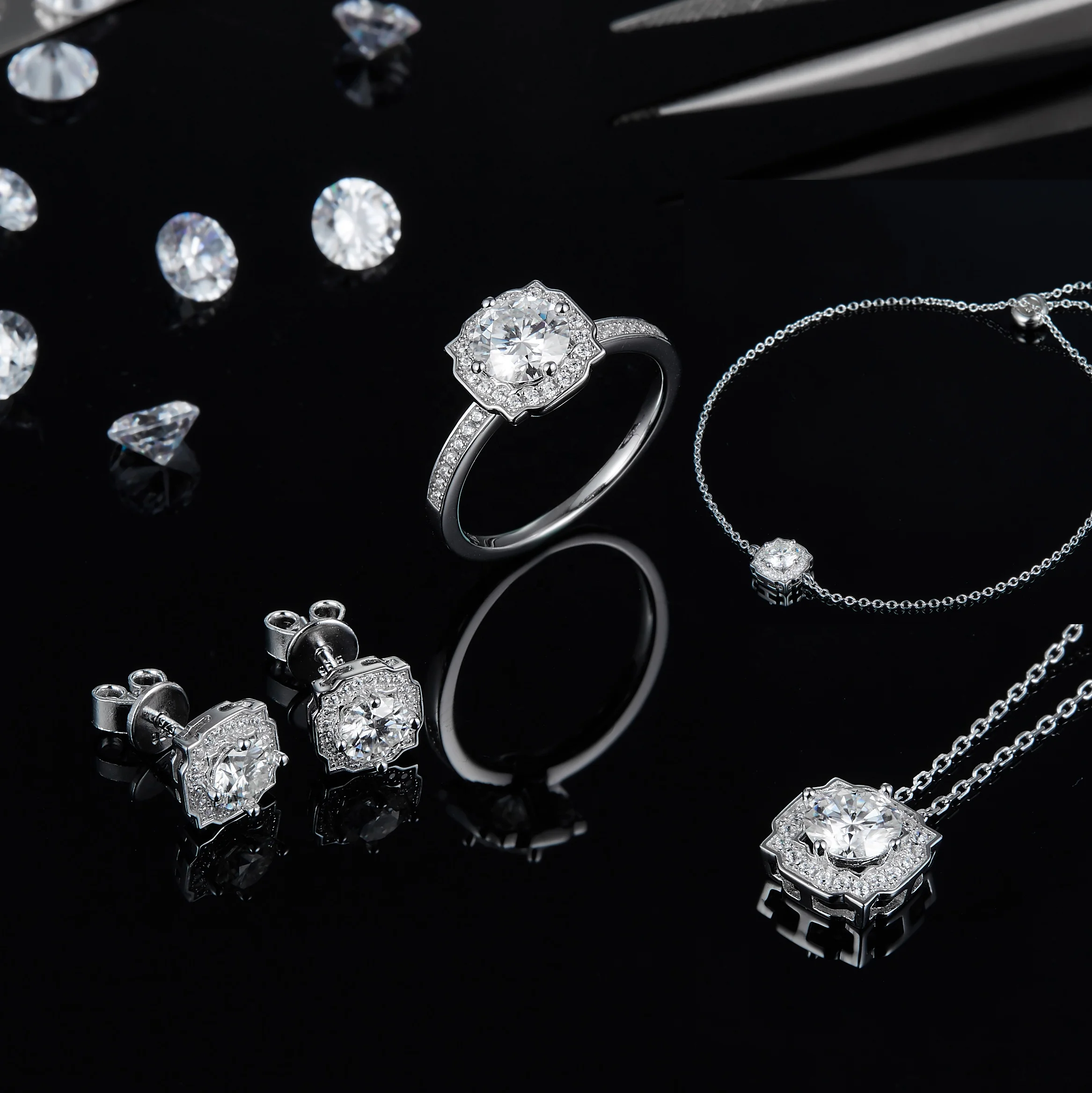 

925 Sterling Silver Moissanite Diamond Jewelry Sets For Women