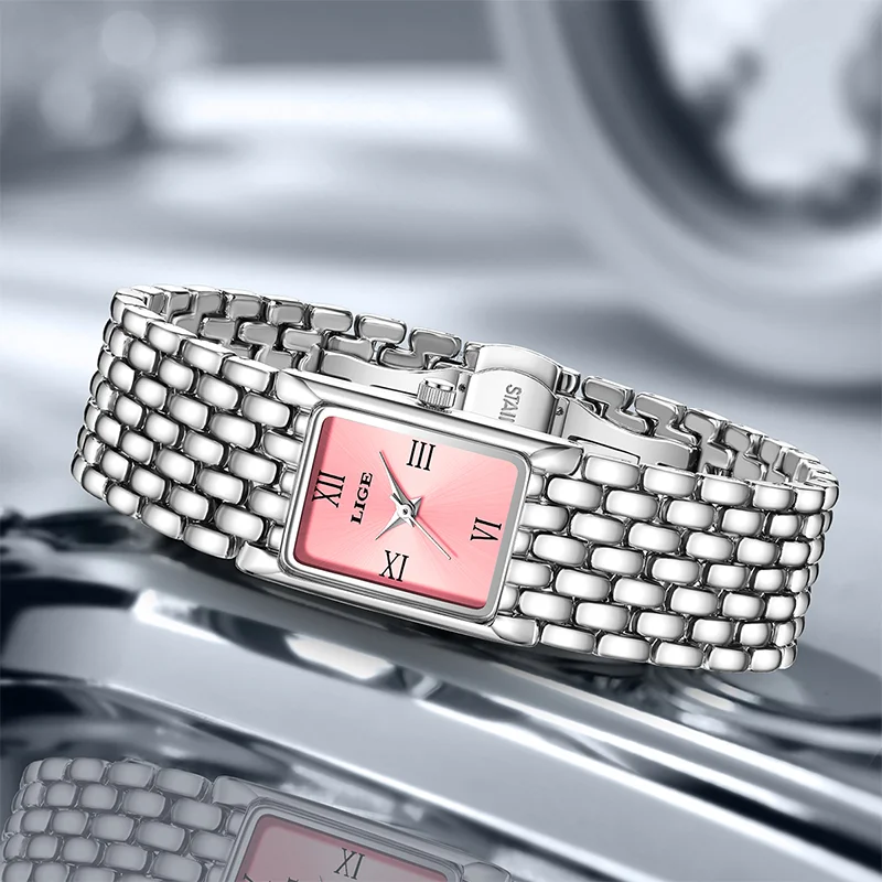 LIGE New Elegant Pink Woman Watch Fashion Luxury Casual Bracelet Quartz Watches for Women Simple Ladies Clocks Gifts for Woman image 2