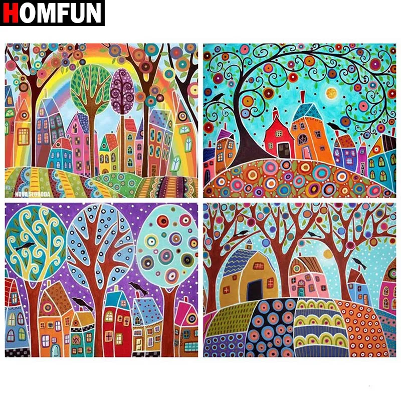 

HOMFUN 5D Алмазный узор со стразами Рукоделие Diy Алмазная картина Вышивка крестиком "Цветной пейзаж дерева" Алмазная вышивка
