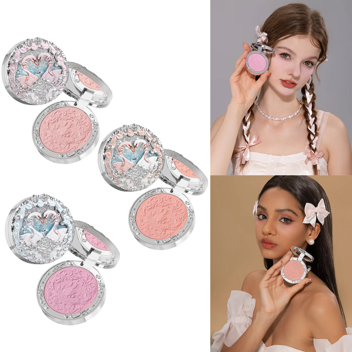 Flower Knows Swan Ballet Embossed Blush Vegan Soft Powder Long Lasting Natural Matte Finish Velvet Mist Makeup