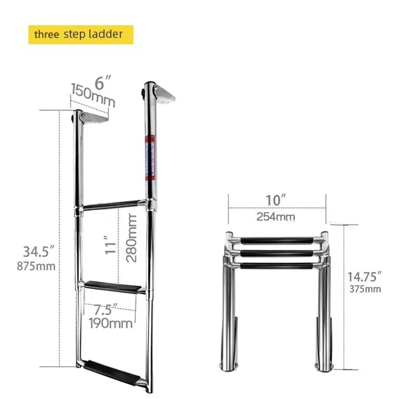 3 Step Telescoping Adjustable Stainless Steel Boat Ladder Swim Deck Ladder for Marine Yacht and Pool