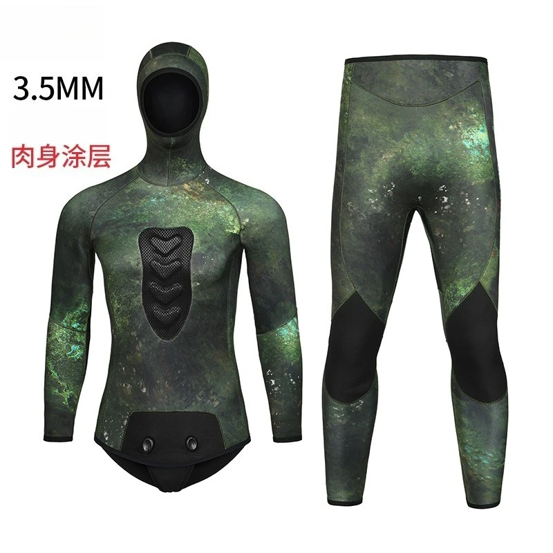 3.5mm Camo Wetsuit Split Diving Suit Thermal Cold Resistant Freediving Spearfishing Wetsuit