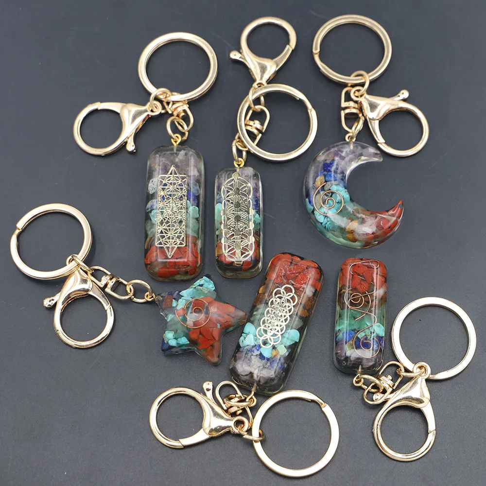 New Design 1PC Orgonite Key Chains Bulk Sri Yantra Keyring Chakra Healing Energy Meditation Jewelry Emf Protection Wholesale