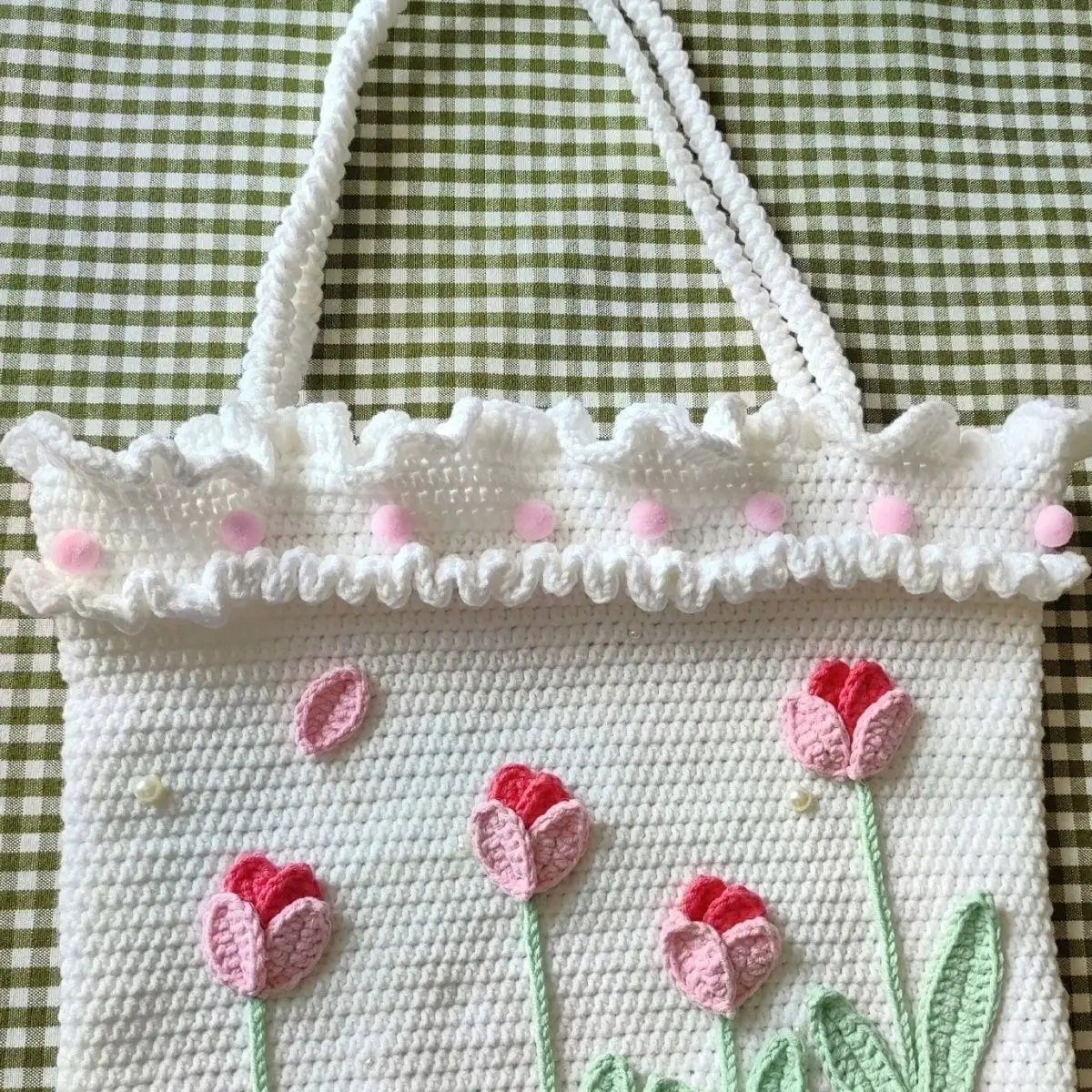 

Handmade tulip handbag, cute and fashionable, crochet finished bag eternal classic pure handmade woven bag crochet flower