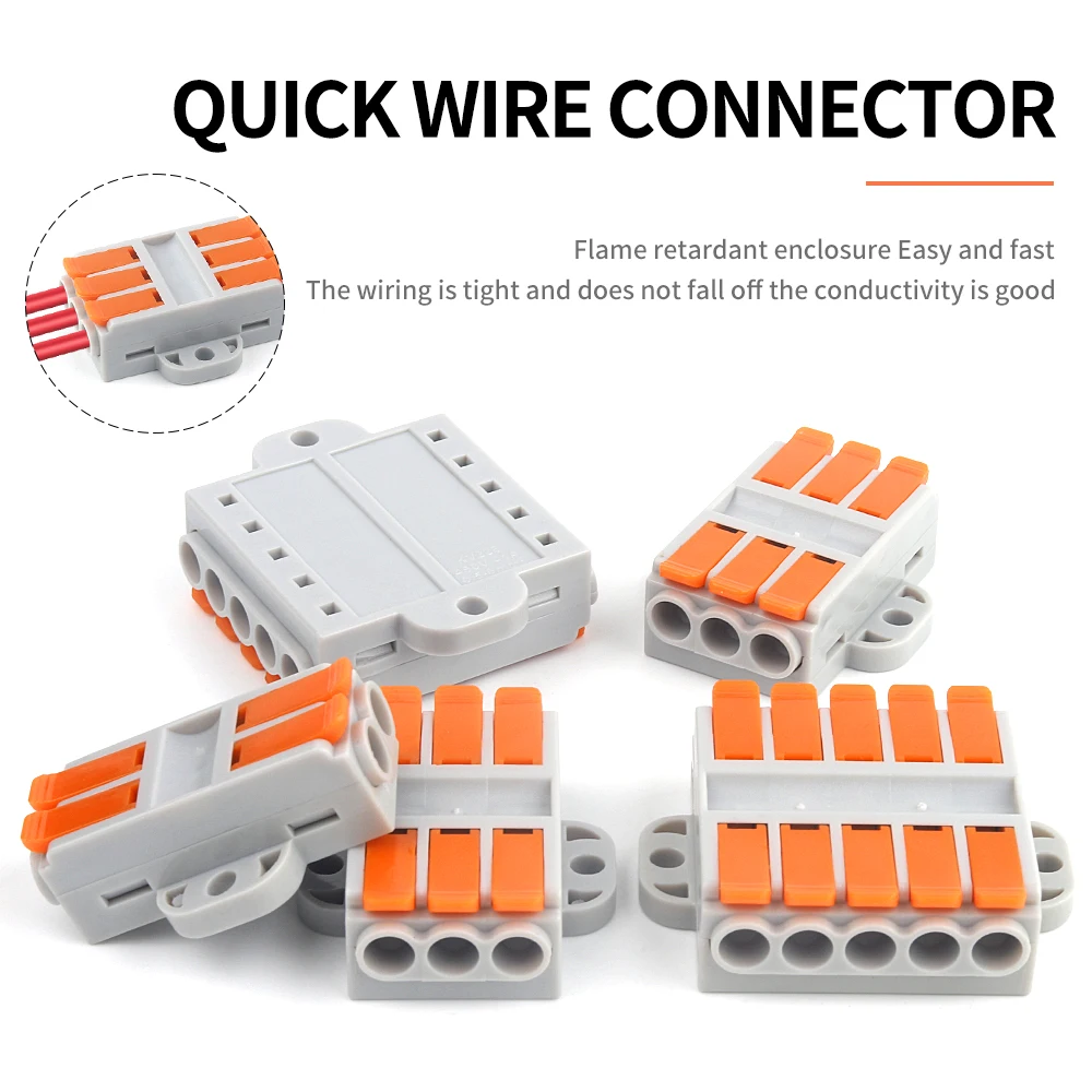 

5PCS Push-in Butt Wiring Connectors 2/3/4/5/6 Pin Universal Docking Terminal With Fixing Holes Electrical Wire Cable Connection