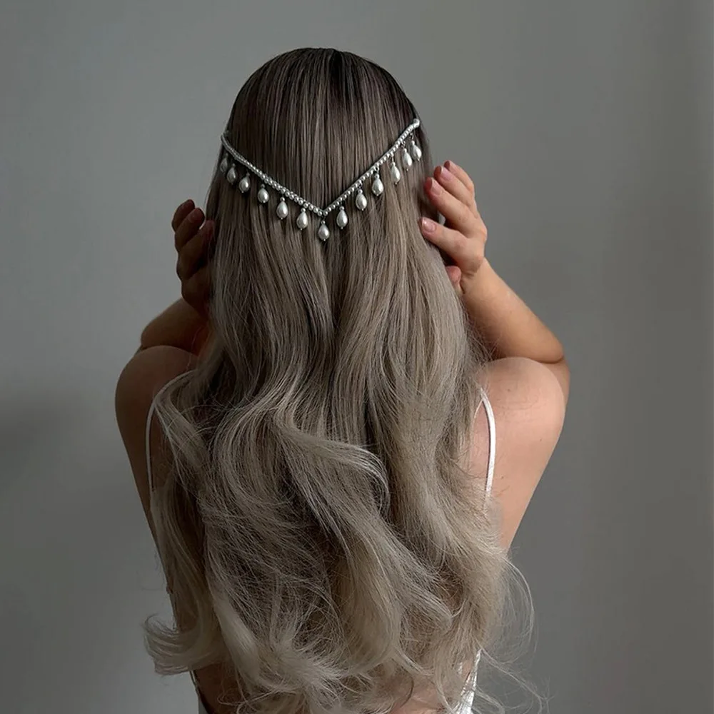 Fashion Pearl Tassel V Shape Headpiece Comb Wedding Hair Accessories 2025 Handmade Indian Bridal Head Chain Clip for Women Gift
