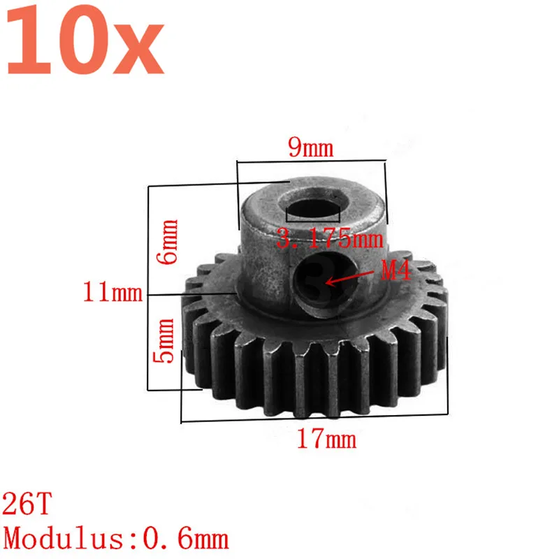 Engrenage moteur 11176 26T en métal HSP, pièces de rechange pour voiture télécommandée 1/10 EP RC, Bumosquito XSTR Hobby Baja HimPain, 10 pièces