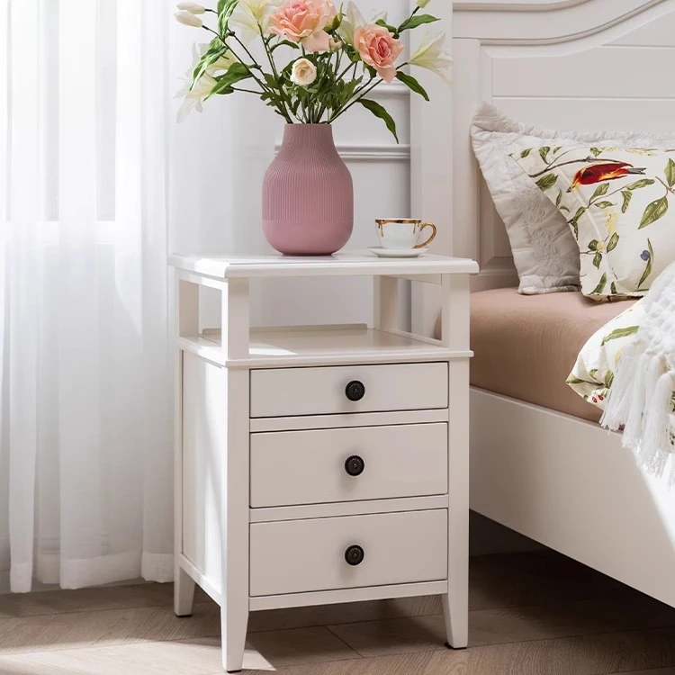 

4Solid wood locker bedside table American mini simple ash wood bedside free installation drawer