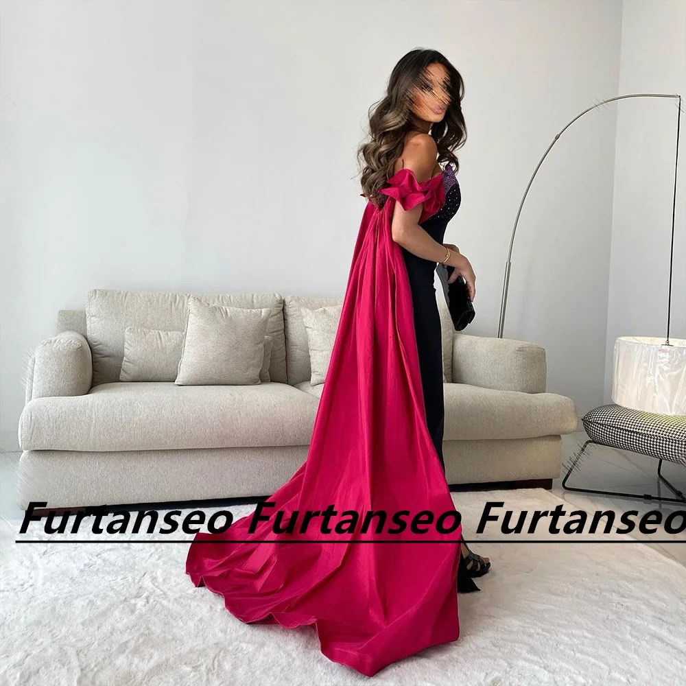 Dubai Women\'s Evening Dress Off The Shoulder With Crystal Mermaid Sweetheart Shawl Brush Train Vestidos Para Eventos Especiales