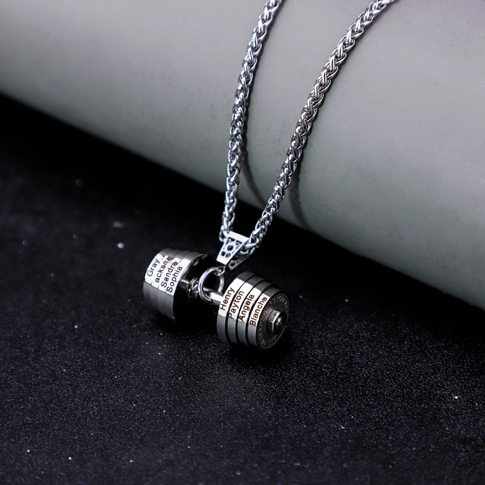 MaiLun Personalisierte Namen Hantel Halskette Hip Hop Halskette Edelstahl Hantel Halskette Schmuck Geschenk – Detail 3