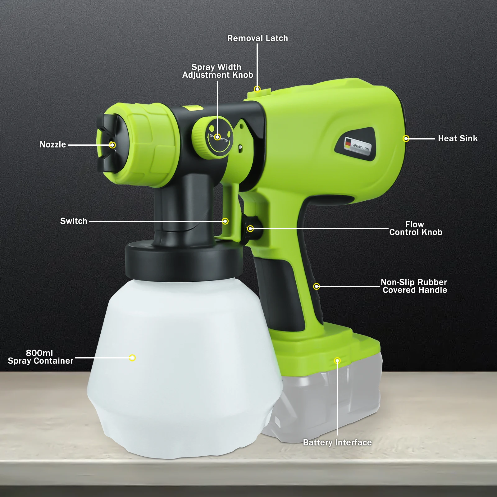 Беспроводной распылитель краски 1000 мл, подходит для аккумулятора Ryobi 18 В, 200 Вт, электрический распылитель HVLP, пистолет для домашней мебели (без аккумулятора)