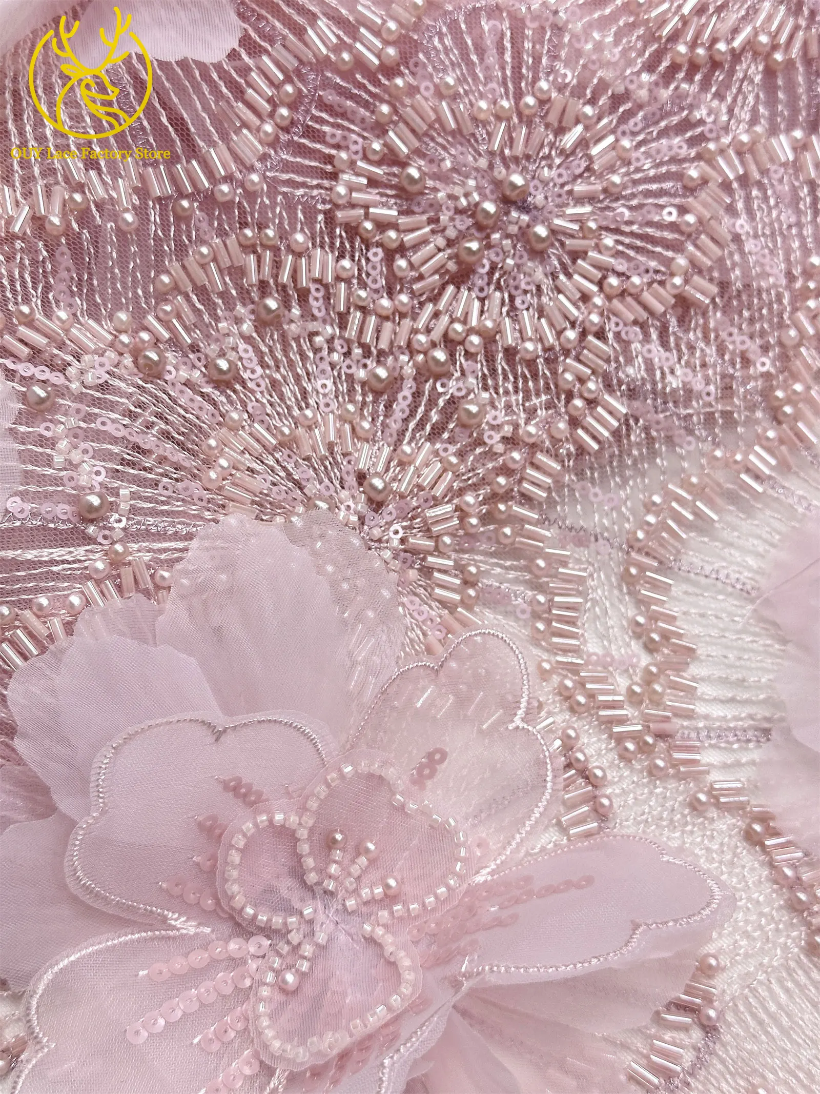 Hochwertige Exquisite 3D-Stickerei Blumen-Tüllspitze Hochwertige Afrikanische Perlen-Pailletten-Spitze Französischer Tüll Hochzeitskleid-Stoff – Detail 24