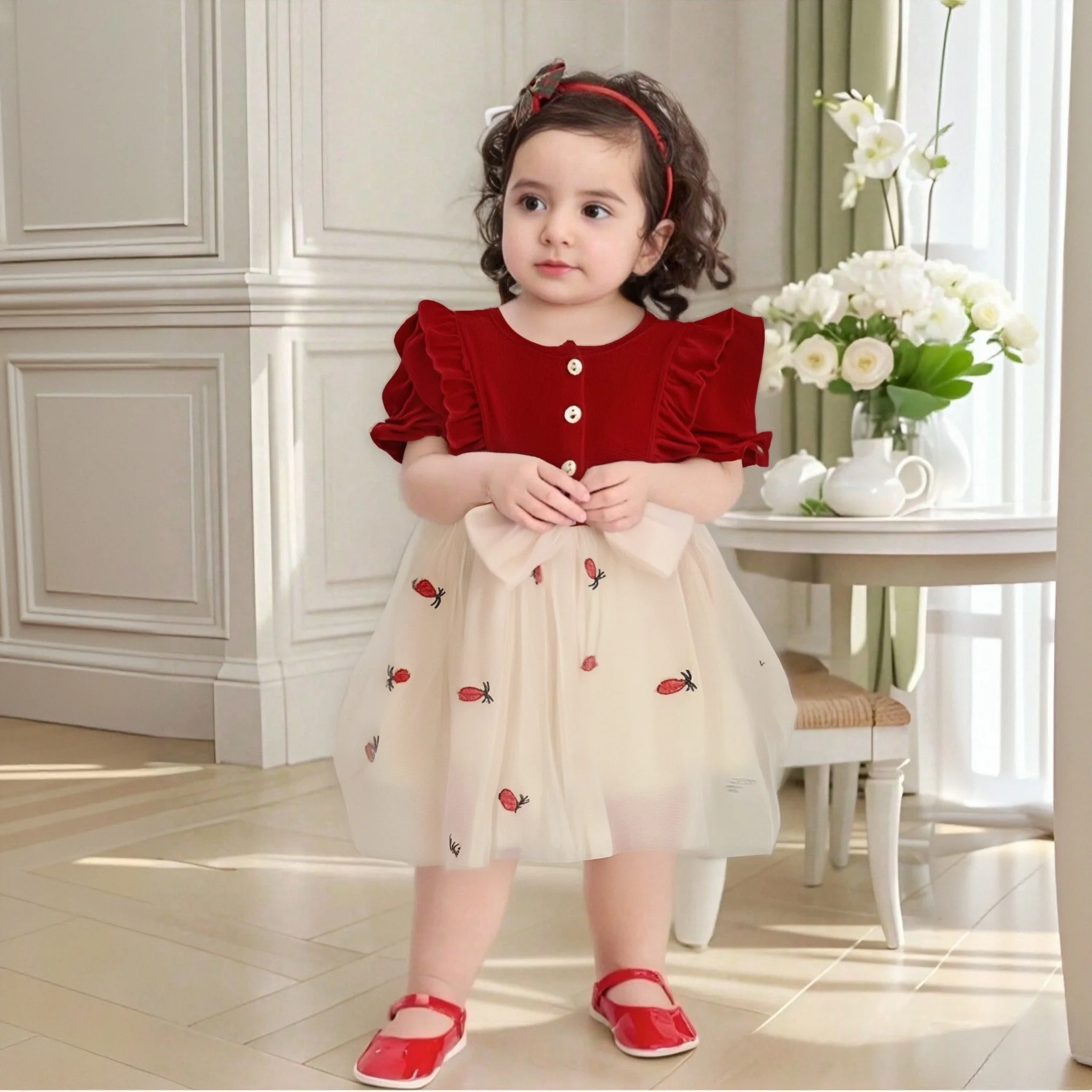 Baby Mädchen Kleid Sommer Baumwolle Schleife Mesh Mädchen Kleider Süßes und bequemes Prinzessin Kleid Mädchen Kleidung