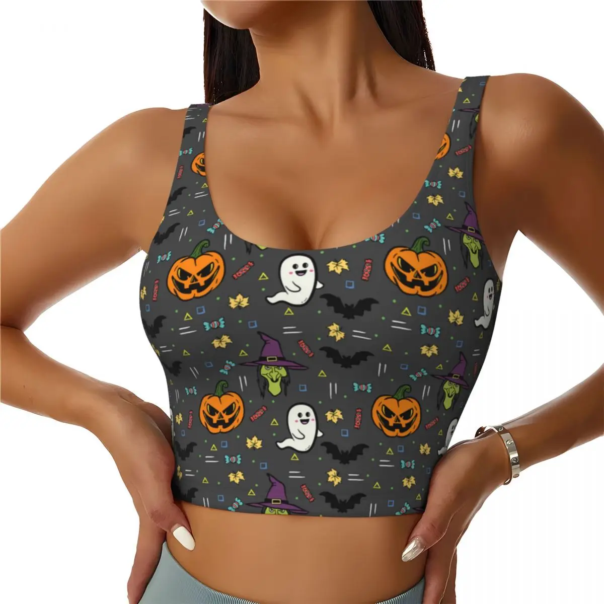 Custom Halloween High Impact Sports Bras Women's Seamless Workout Running Crop Tank Tops