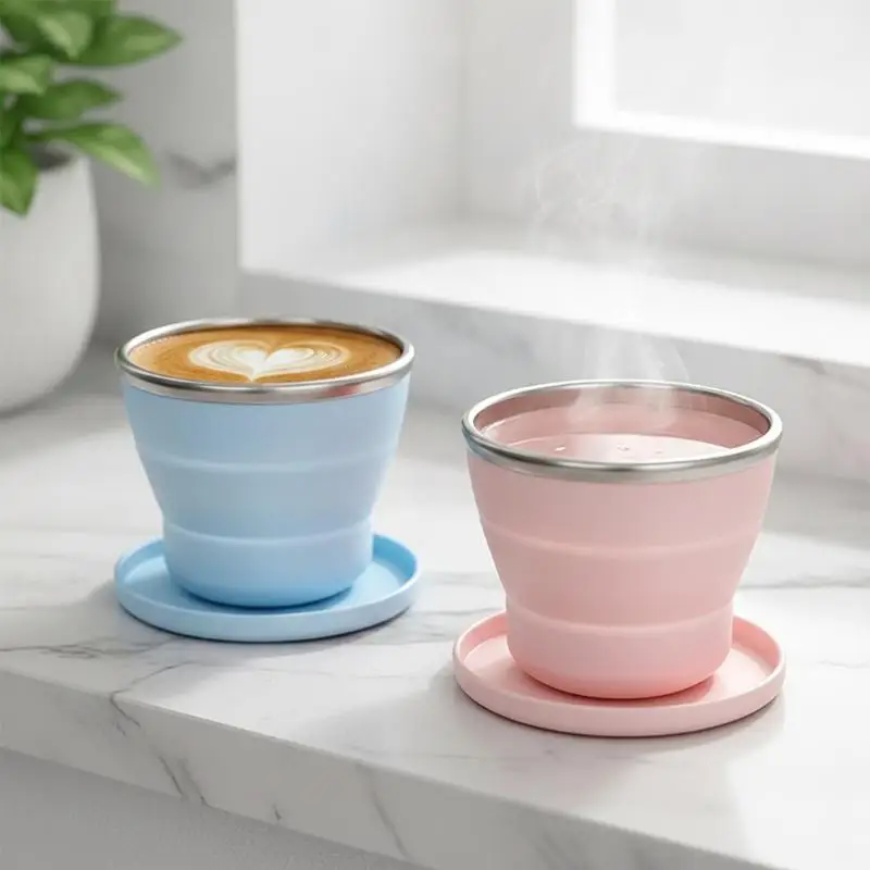 Foldable Coffee Cup 170ml Food Grade Silicone Easy to Clean with Lid Portable Leakproof Mug for Travel Work