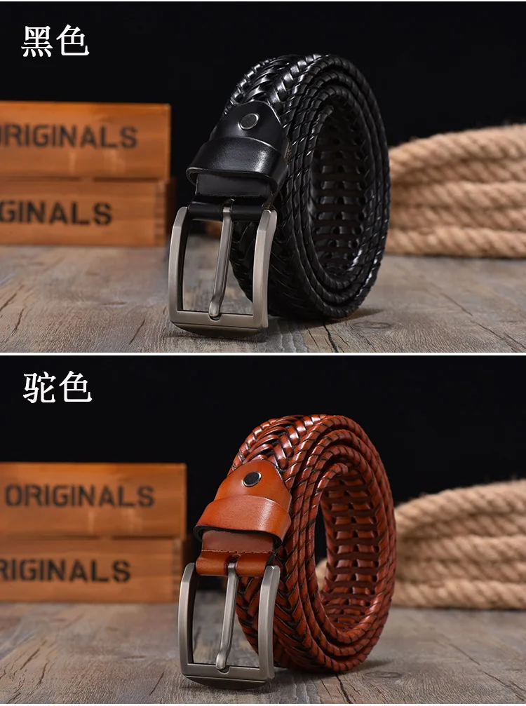 Neue Geflochtene 4 cm Männer Gürtel Für Gewebt Luxus Echtes Leder Kuh Streifen Hand Stricken Designer Gürtel Hohe Qualität Männlich gürtel 125 CM – Detail 3