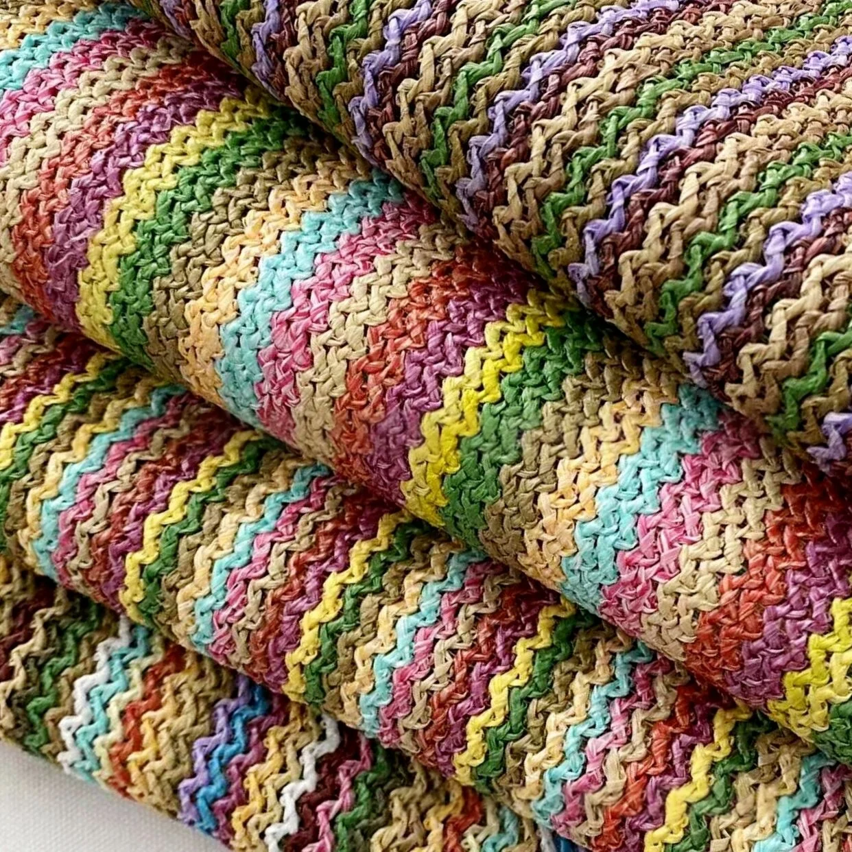 

1 ярд разноцветной полосатой ткани из полипропилена, плетеная ткань из рафии, дышащая полипропиленовая соломенная ткань для сумок, обуви, подушек и т.д.