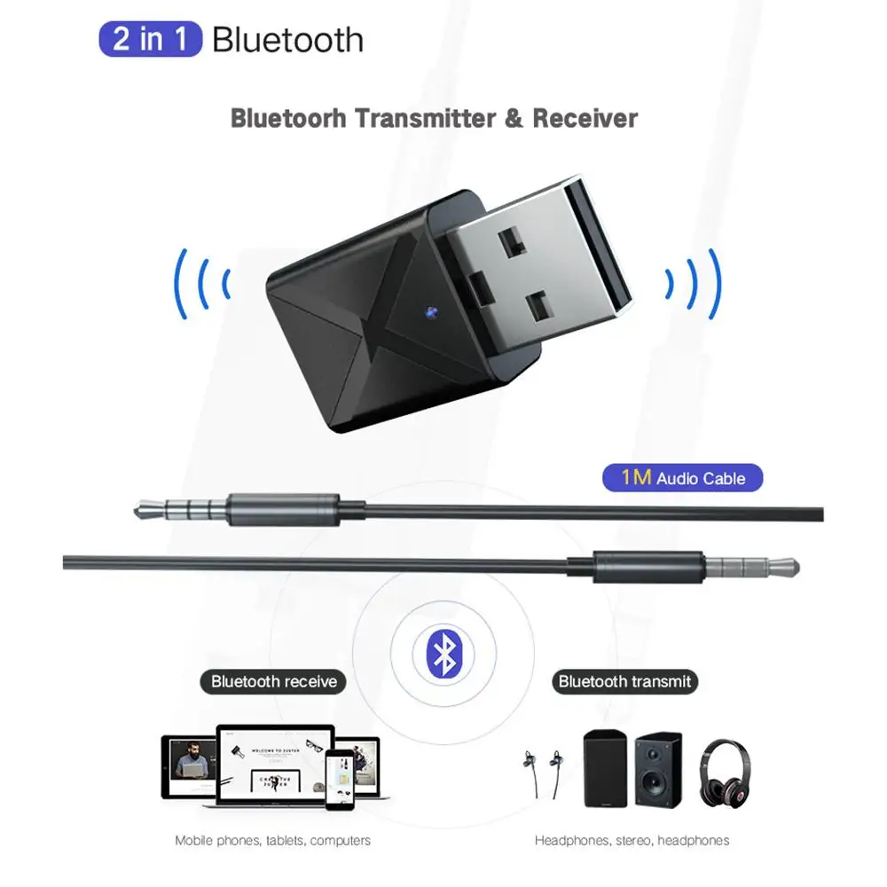 Adaptador de áudio preto para alto-falante, conexão do receptor, qualidade do som, padrão 5.0, baixa latência