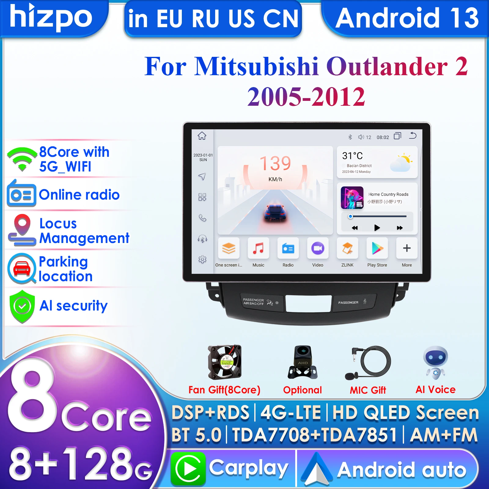 2 Din Android 13 for Mitsubishi Outlander Xl 2 Peugeot 4007 Citroen C-Crosser Car Radio Multimedia Video Player GPS Carplay Auto