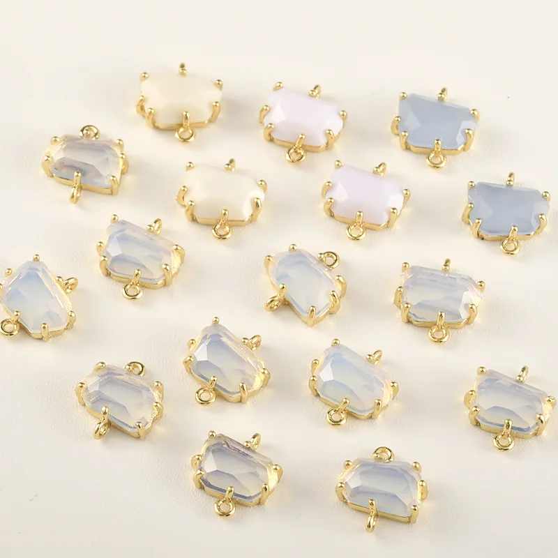 14k Gold Color Double Hanging Protein Powder Blue Rhinestone DIY Handmade Bracelet Necklace Earrings Handmade Accessories