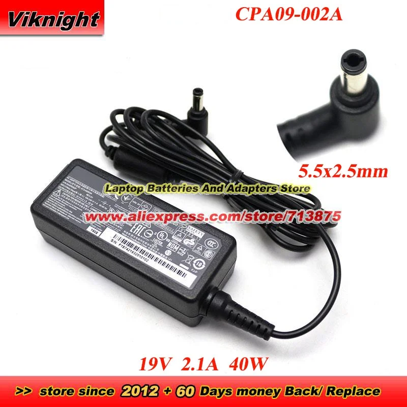 

CPA09-002A Адаптер переменного тока 19В 2.1А 40Вт 5.5x2.5мм, блок питания для W950AU, SYSTEM76 DARTER PRO, DARP7, D270-1895
