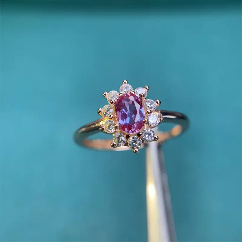 Beautiful Alexander Color Changing Gemstone 4X 6mm Wedding Birthday Gift Rings for Women 925 Silver
