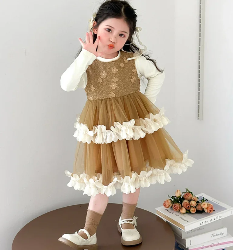 

New Baby Girls Fall Fashion Sets, White Top + Vest Floral Dress Princess Sweet Suits 2-7 T