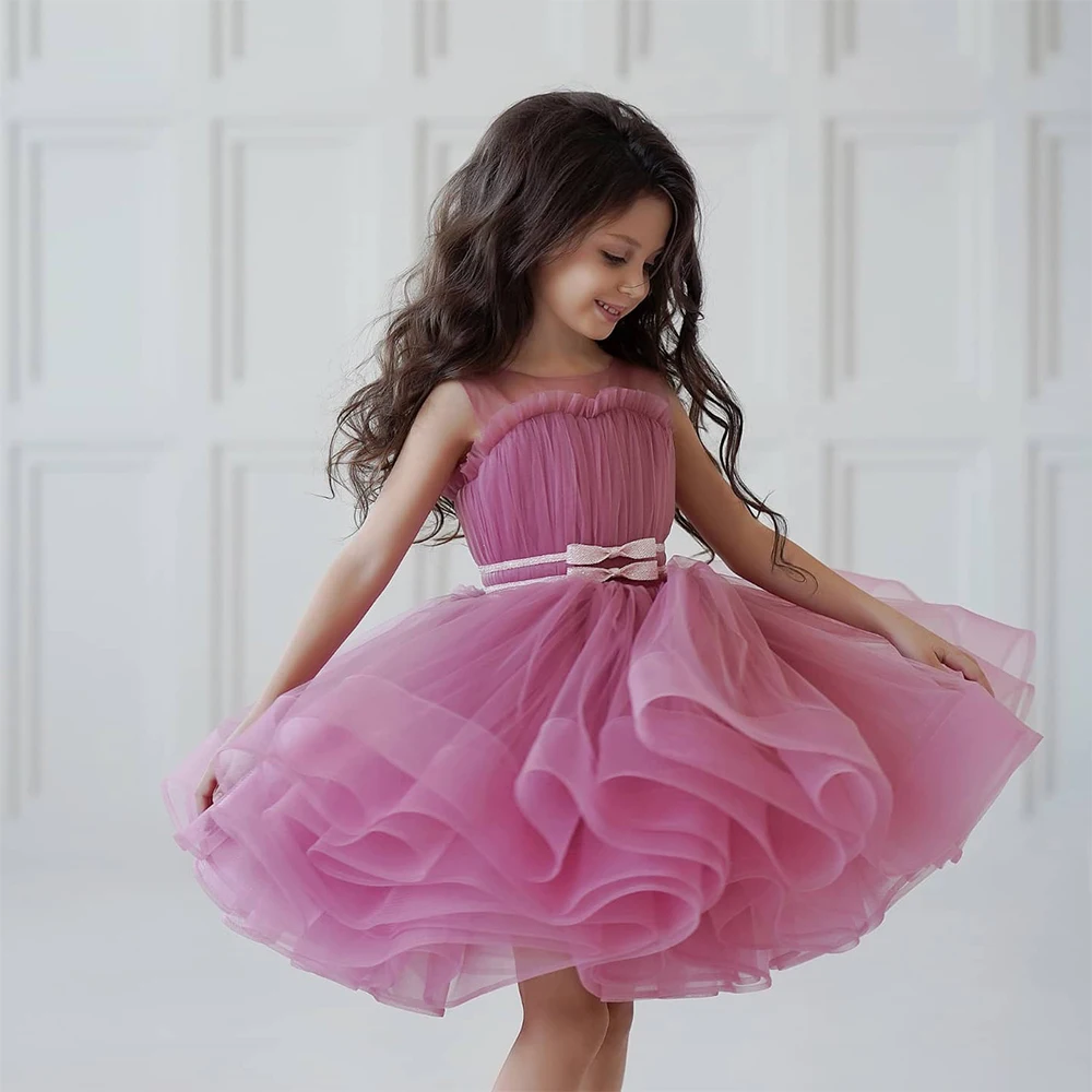 

SZHNYLW Puffy Girl Party Dresses 2026 O-neck Sleeveless Above Knee Girl Princess Dress Flower Girl Dresses Kid Gown Child Dress