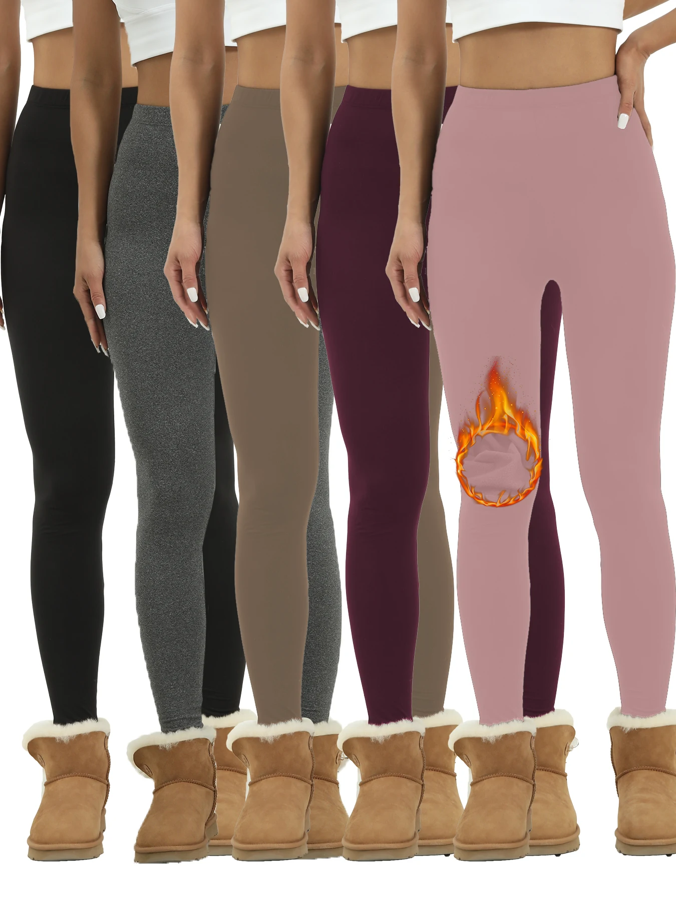 

5PACK Super Soft Fleece Lined Leggings Women, Workout Yoga Running Thermal Warm Pants For cold winter