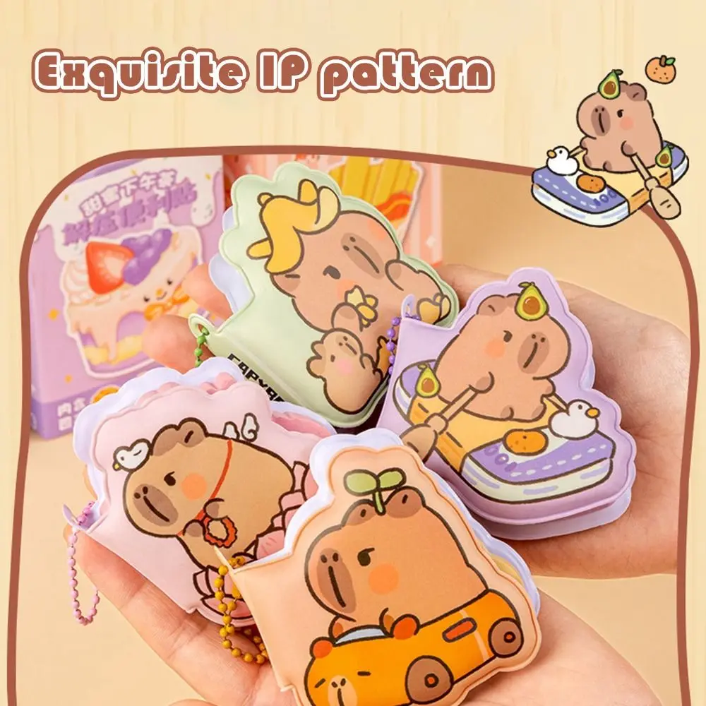 4pcs Trendy Elastic Stress Relief Sticky Notes Portable Cartoon Capybara Memo Pad Cute Notebook for Daily Notes