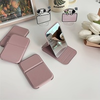1pc Elegant Folding Mini Makeup Mirror with PU Stand, Portable Glass Cosmetic Mirror, Hand Washable, for Dorm and Desktop Use