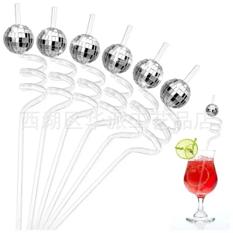 5pcs Colorful Disco Ball Straw Disco Ball Birthday Party Decor Color Light Ball Drinking Straws Disco Birthday Party Supplies