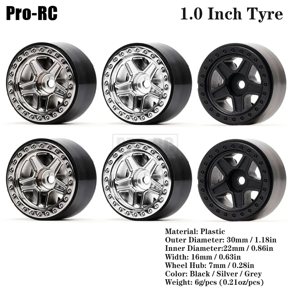 4Pcs 1.0 Inch Plastic 5-Spokes Beadlock Wheel Hub Rims for Micro Mini RC Crawler Car 1/24 Axial SCX24 90081 C10 AXI00002T1