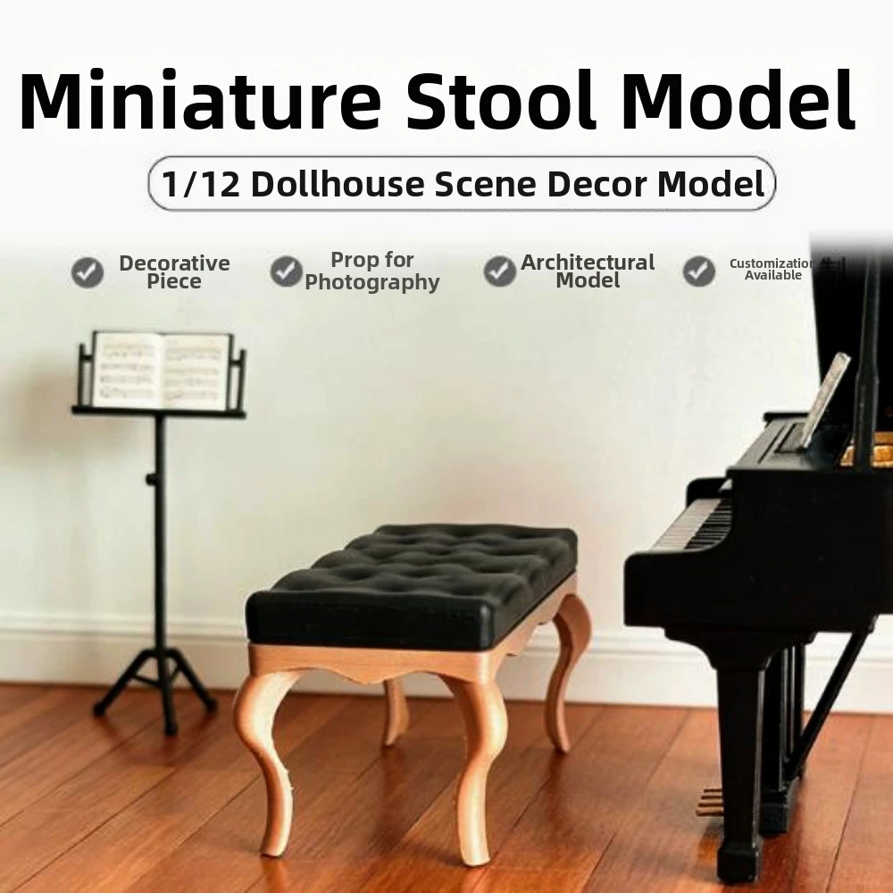 1: 12 Dollhouse Furniture Model Seat Mini 90x40x38mm Food and Play Exhibition Seat 2 Colors Simulation Piano Bench Model