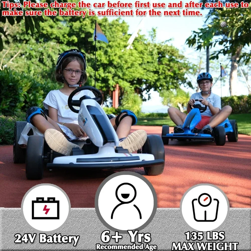 Electric Go Kart 24V Battery Powered Pedal Go Karts for 6+ Kids Adults Ride on Car Electric Vehicle Car Racing Drift Car