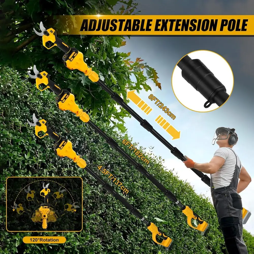 Akumulatorowe nożyce do gałęzi kompatybilne z Dewalt 20V, elektryczne nożyce do gałęzi z przedłużką o długości do 4,57 m, wyświetlacz LCD 3